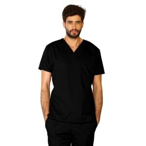 Unisex Black One Pocket Scrub Top Antimicrobial